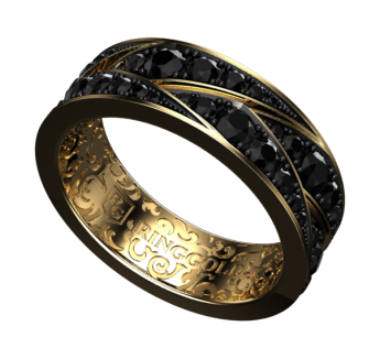кольцо Tress R00014_18 с черными бриллиантами и тиснением RINGGOLD. Ширина - 6 мм.